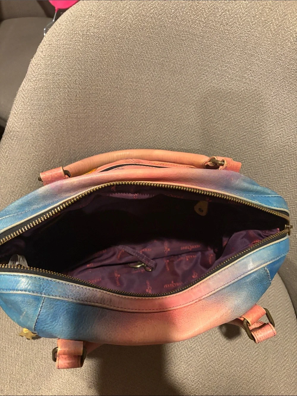 ANUSHKA Floral Leather Satchel Handbag - Pink, Yellow, Blue